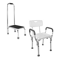 Medical Foot Step Stool with Handle and Adjustable Shower Chair Bath Seat with Arms Bundle