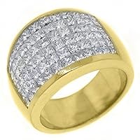 18k Yellow Gold Princess Cut Invisible Set Diamond Wedding Band 4.25 Carats