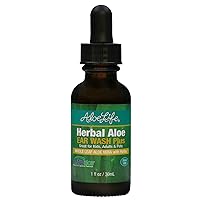 Herbal Aloe Ear Wash Plus, Provides Soothing Relief for Ear Irritations, Swimmer’s Ear, Discomfort & Itchy Ears, Whole Leaf Aloe Vera with Herbs, Safe for Animals, Includes Dropper (1 oz)