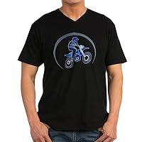 Men's V-Neck T-Shirt (Dark) Motocross MX Flying Dirt Bike in Blue