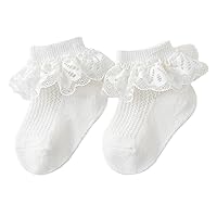 ACSUSS 3 Pairs Newborn Infant Girls Socks Double Lace Hollow Out Nets Turn Cuff Socks Pageant Flower Girl Photo Shoot