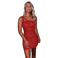 One Shoulder Sequined Homecoming Dresses Short Sparkly Cocktail Party Gowns Mini Dress Cocktail Gown