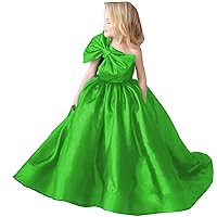 ZHengquan Flower Girls' A Line Pageant Evening Dress One Shoulder Satin Party Ball Gowns with Bow