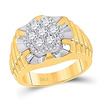 Diamond2Deal 10kt Two-tone Yellow White Gold Round Diamond Flower Cluster Ribbed Ring 1.00 Cttw