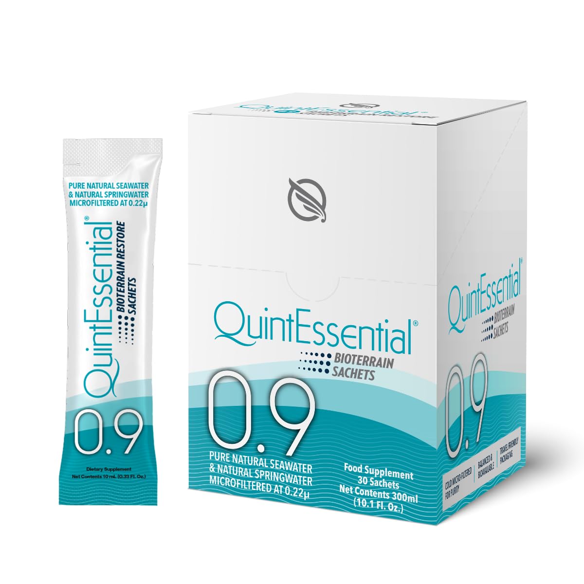 Quicksilver Scientific Quintessential 0.9 Sachets - Isotonic Solution with Sea Water Minerals + Alpine Spring Water - Liquid Hydration, Electrolyte + Multi Minerals Supplement (30 Count)