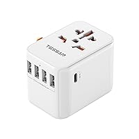 Universal Travel Plug Adapter 30W, TESSAN International Plug Adaptor with 1 USB C and 4 USB A Ports, Travel Worldwide Power Outlet for US to European EU UK AUS (Type C/G/A/I)