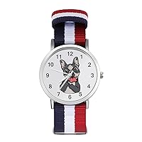 Bulldog with Middle Finger Wrist Watch Adjustable Nylon Band Outdoor Sport Work Wristwatch Easy to Read Time