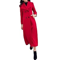 PENER Women Red Charming Wool Jacket Winter Warm Thick Outdoor Long Trench Coat