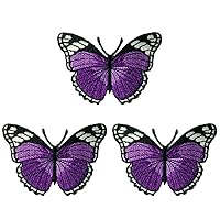 Pack 3 Purple Butterfly Iron On Embroidered Patches Applique Backpack Dress Jean Shirt Jacket Bag DIY