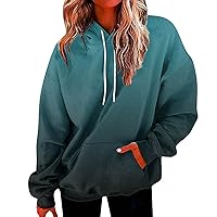 Hoodies For Women Drawstring Casual Gradient Color Sweatshirt For Women Fashion Oversized Loose Fit Hoodie Womens Long Sleeve Tops