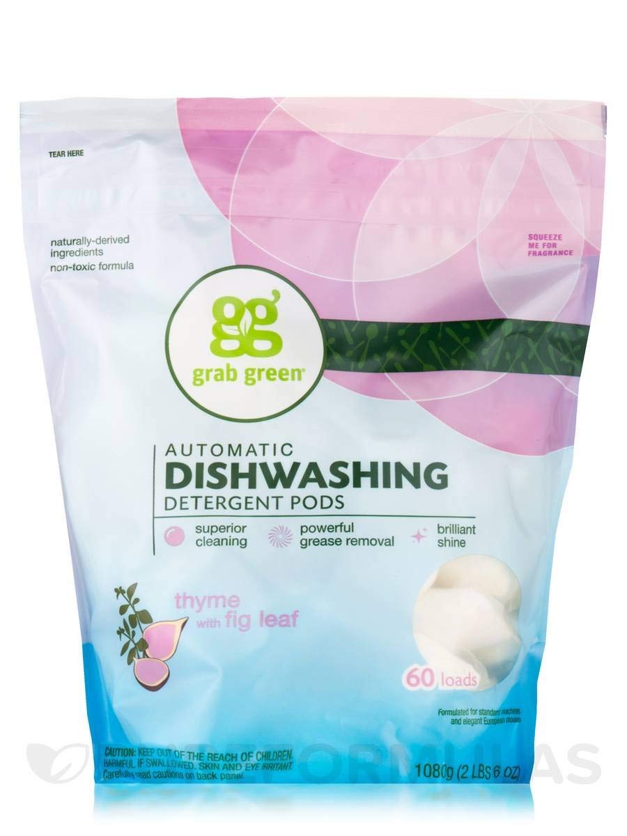 GrabGreen - Automatic Dishwashing Detergent 60 Loads Biggie Pouch Thyme with Fig Leaf - 36 oz.