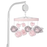 Sammy & Lou Pink Floral Baby Crib Mobile with Music, Crib Mobile Arm Fits Standard Crib Rail