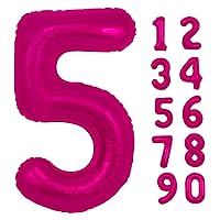 40 inch Hot Pink Number 5 Balloon, Giant Large 5 Foil Balloon for Birthdays, Anniversaries, Graduations, 5th Birthday Decorations for Kids