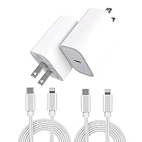 Phone Charger 30W PD USB C Fast Charging Block Wall Adapter 2 Pack, ETL Certified with 2 Pack 6FT Nylon Braided Cable Compatible for iPhone 14 13 12 11 Pro XR iPad