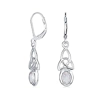 Love Knot Oval Bezel Set Semi Precious Gemstone Dangle Celtic Western Jewelry Earrings For Women Teens .925 Sterling Silver Lever Back