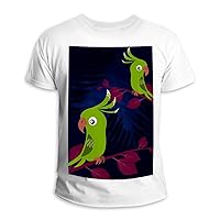 Cartoon Green Parrots Unisex T-Shirt Fashion Round Neck Casual Sports Top