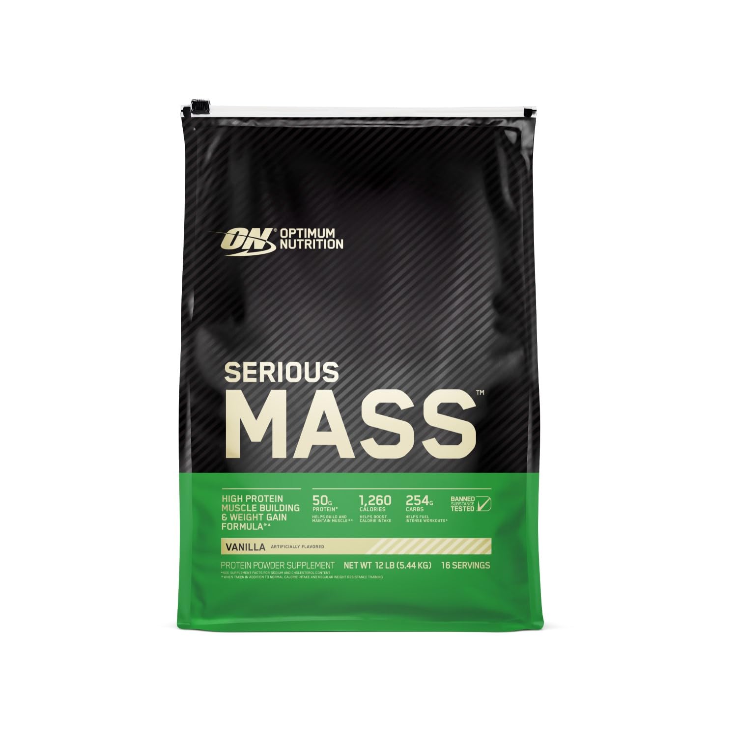 Optimum Nutrition Serious Mass Weight Gainer Protein Powder Vitamin C Zinc and Vitamin D for Immune Support Vanilla 12 Pound (Packaging May Vary)