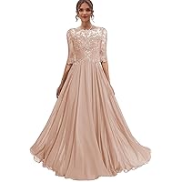 Lace Mother of The Bride Dresses for Wedding Half Sleeve Formal Dress Chiffon Evening Party Gown