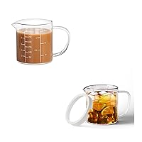 77L Glass Measuring Cup, Clear Liquid Measuring Cup with V-Shaped Spout and Three Scales, High Borosilicate Glass Beaker with Handle for Kitchen or Restaurant, 300 ML (0.3 Liter, 1 1/4 Cup)