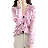 Autumn and Winter Fashionable 100% Wool Cardigan Knitted Jacket Thickened Coat V-Neck Long-Sleeved Sweater