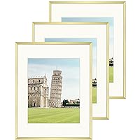 Golden State Art, 11x14 Aluminum Metal Frame with Ivory Mat for 8x10 Pictures, Includes with Sawtooth Hangers and Spring Clips - Wall Mounting - Real Glass (Gold, 3 Pack)