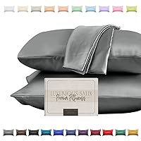 Elegant Comfort Silky and Luxurious 2-Piece Satin Pillowcase Set for Healthier Skin and Hair, Hidden Zipper Closure and Beautifully Packaged, Satin Pillowcase Set, Standard/Queen, Gray