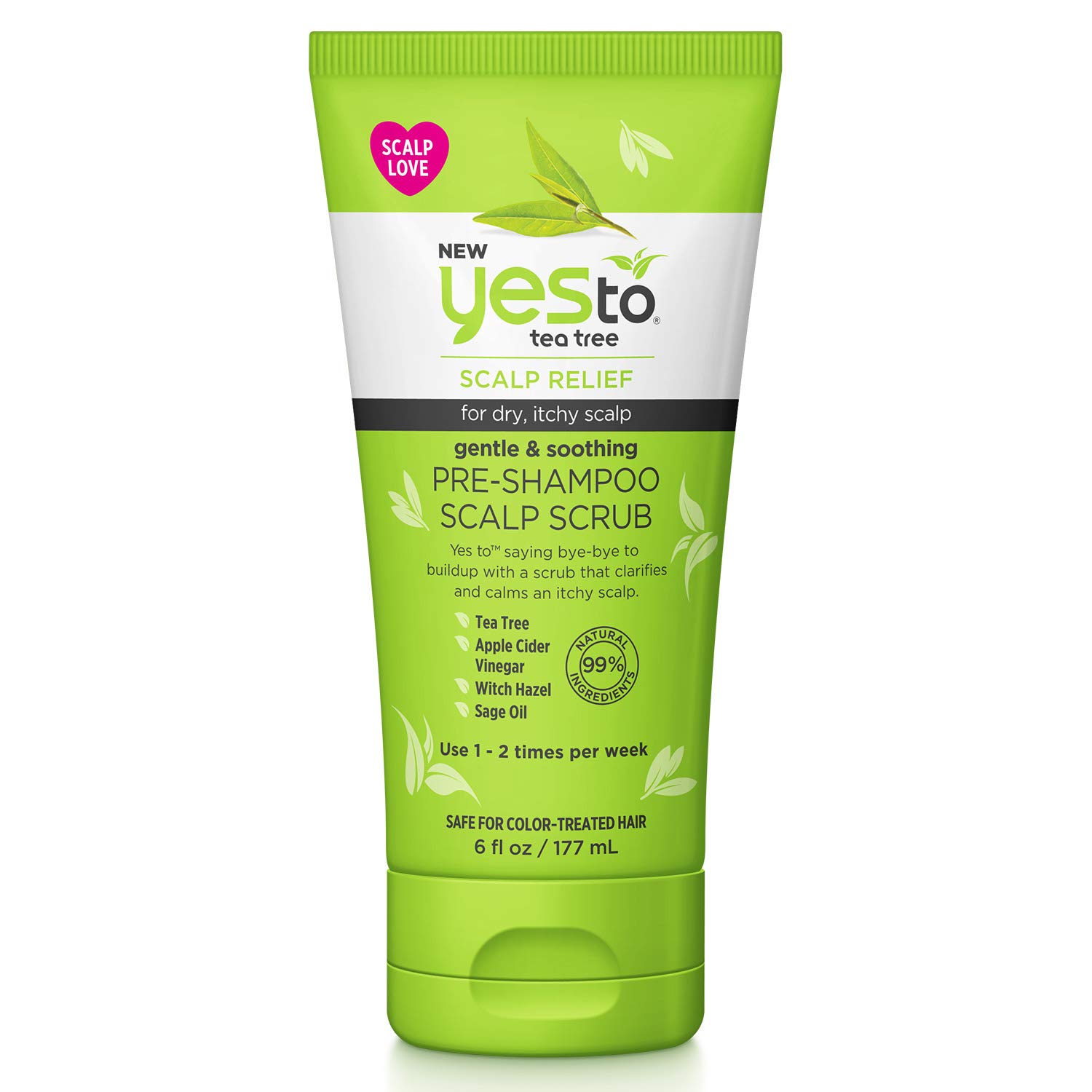 Yes To Tea Tree Pre Shampoo Scalp Scrub, Gentle Exfoliant To Cleanse & Calm Itchy Scalp, Removes Build Up, With Tea Tree, Witch Hazel, Apple Cider Vinegar & Sage Oil, Natural & Cruelty Free, 6 Fl Oz