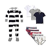 Bundle of Burt's Bees Baby - Boys Pajamas, Zip-front Non-slip Footed Pjs, 24 Months US + Set of 3 Tees T-Shirt, White/Grey/Navy, 24 Months US + Toddler Boys' Underwear, Pack of 5