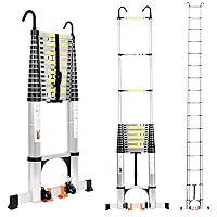 20.3FT Telescoping Ladder, Aluminium Extension Ladder w/Triangle Stabilizers & Detachable Hooks, 330lbs Capacity Collapsible Ladder, Retractable Telescopic Ladder for Home, Outdoor (20.3FT)