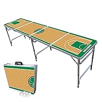 8-Foot Folding Portable Pong Table w/Optional Cup Holes & LED Lights - Boston Basketball Court (Choose Your Model)