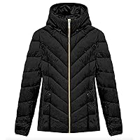 Michael Michael Kors Women's Black Chevron Quilted Short Packable Jacket Coat