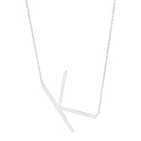 MAX + STONE Solid Sterling Silver Large Sideways Block Initial Necklace with 16+2 inch Extendable Chain