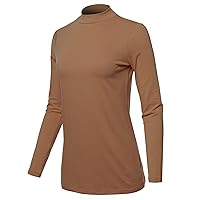 Made by Emma Women's Basic Cotton Mock Neck Long Sleeve Top