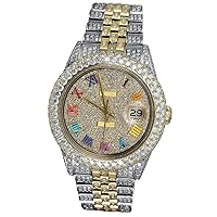 Rainbow Roman Dial VVS White Moissanite Fully Iced Out Swiss Automatic Movement Hip Hop Studded Handmade Men's Watch