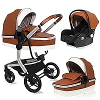 High Landscape Infant Pram 3 in 1 Baby Stroller PU Leather Newborn Carriage with Infant Seat Base Infant Reversible Bassinet All Terrain Babies Pram Strollers Travel System (Color : Brown) High Landscape Infant Pram 3 in 1 Baby Stroller PU Leather Newborn Carriage with Infant Seat Base Infant Reversible Bassinet All Terrain Babies Pram Strollers Travel System (Color : Brown)
