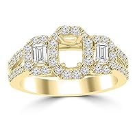 1.01 ct Ladies Round and Baguette Cut Diamond Semi Mounting Engagement Ring G Color SI-1 Clarity in 14 kt Yellow Gold