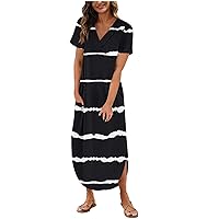 Juniors Beach Dresses Short Sleeve Dresses for Women Vneck Maxi Long Loose Fit Hawaiian Fall Summer Dresses 2024