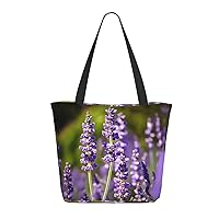 Lavender Flower s Tote Bag with Zipper for Women Inside Mesh Pocket Heavy Duty Casual Anti-water Cloth Shoulder Handbag Outdoors