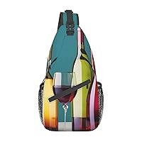 Sling Backpack,Travel Hiking Daypack Cocktail Glasses And Wine Bottless Print Rope Crossbody Shoulder Bag