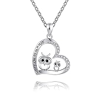 Owl Necklaces for Women Girls 925 Sterling Silver Mother Daughter Cute Owl Always in My Heart Pendant Necklace Animal Jewelry for Birthday Mother's Day Gift