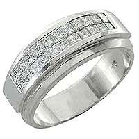 18k White Gold Mens Invisible Princess Cut Diamond Ring 1 Carat