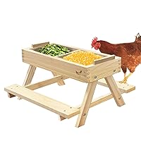 Chicken Picnic Table,Chicken Feeder No Waste Handmade Wooden, DIY Chicken Feeder Kit, 15.7