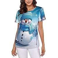 Women's Short Sleeve T-Shirts Casual Crew Neck Summer Tops Fashion Basic Tee Tshirt Blouses - Christmas Snowman-2