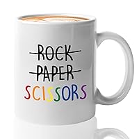 LGBTQ Coffee Mug 11oz White - Rock Paper Scissors - Gay Pride Month Rainbow Diversity Lesbian Gay Transgender Bisexual Queer