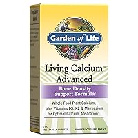 Calcium Supplement - Living Calcium Advanced Formula, 1,000mg Whole Food Plant Calcium Plus Vitamins D3, K1 and Magnesium for Absorption, 120 Vegetarian Caplets