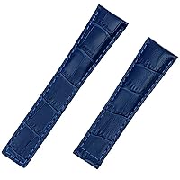 Genuine Leather Bracelet Cowhide Watch Band 20mm 22m for Tag Strap for Heuer Carrera Monaco AQUARACER Watchband Folding Buckle (Color : Blue, Size : 20mm Silver Buckle)