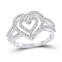 The Diamond Deal Sterling Silver Womens Round Diamond Nested Double Heart Ring 1/20 Cttw