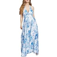 Womens Light Blue Glitter Zippered Mesh Overlay Floral Sleeveless Surplice Neckline Full-Length Formal Gown Dress Juniors 13
