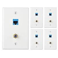 Newhouse Hardware Ethernet & Coaxial Wall Plate, White, 5-Pack