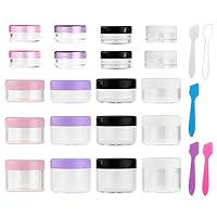 Accmor 20 Pieces Empty Clear Plastic Sample Containers with Lids 3/5/ 10/15/ 20 Gram Size Cosmetic Jars with 5 Pieces Mini Spatulas(random color)